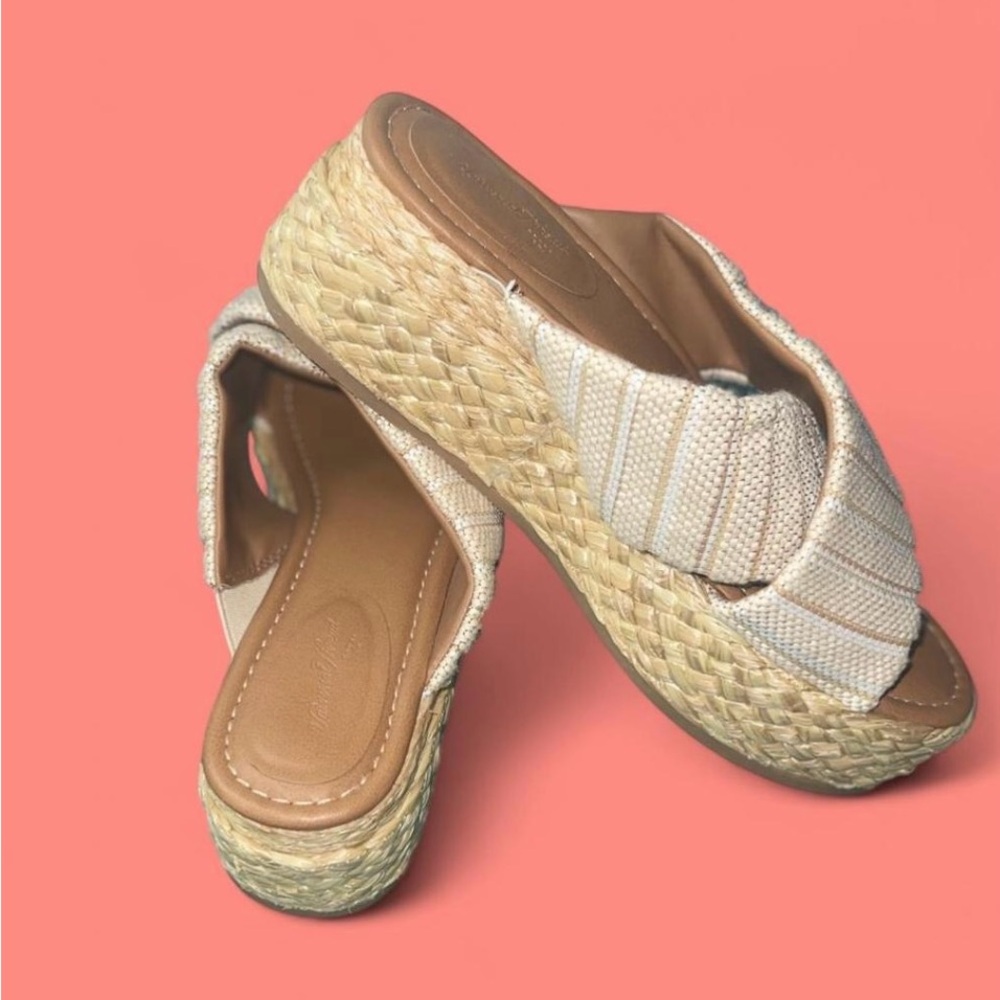 Women's Cream Woven Slip-On Sandals